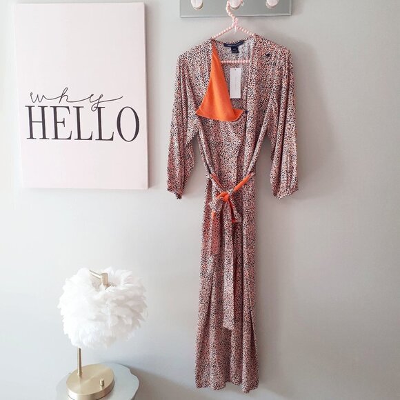 NWT French Connection orange, blue & white abstract spot print belted jumpsuit - Picture 9 of 12